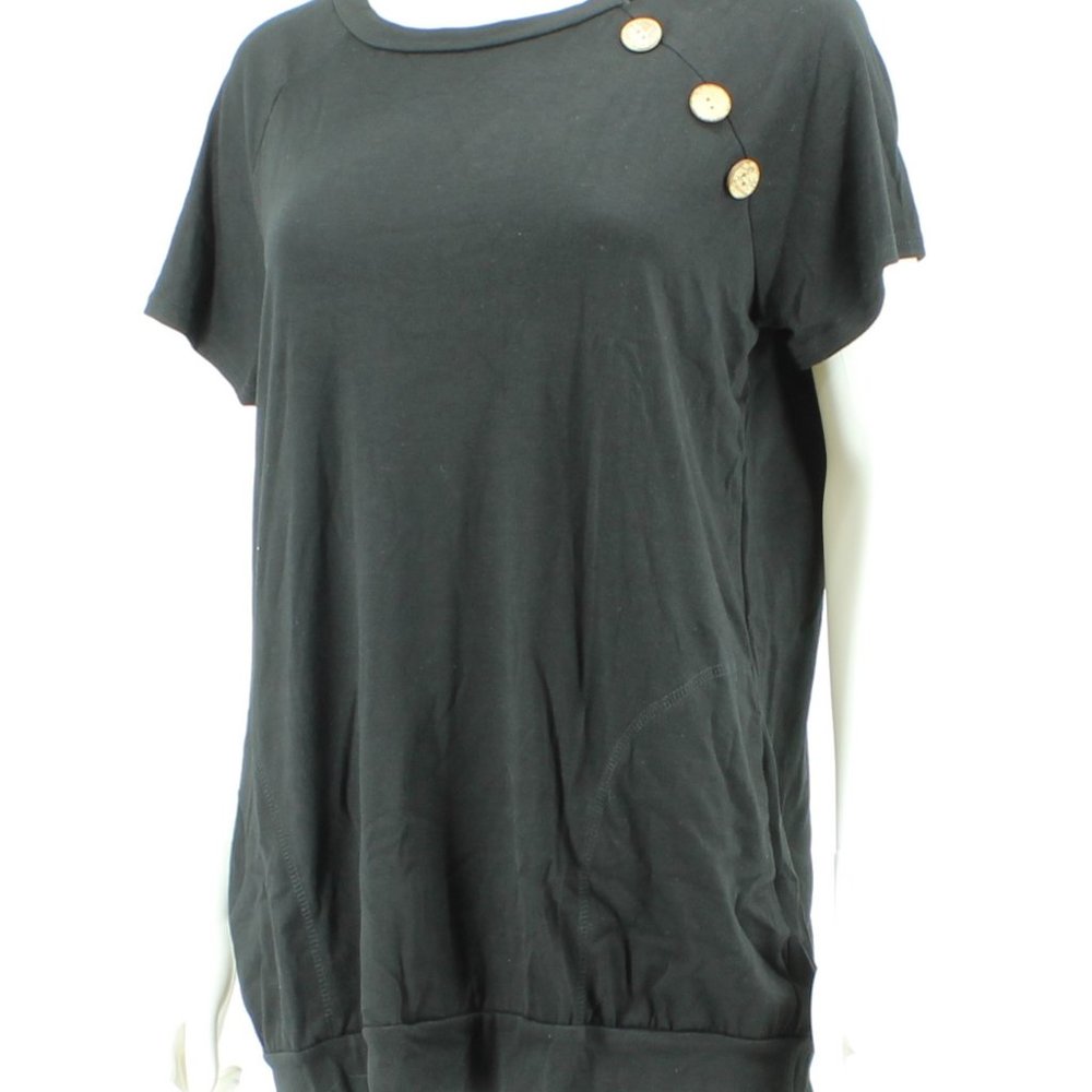 Black Short Sleeve Tunic Top with Pockets
